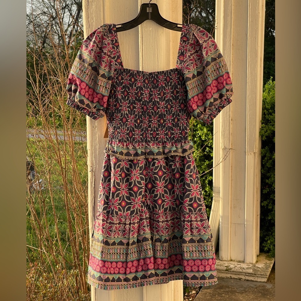 100% Cotton OPT NWT XS MultiColor Luxe Boho Smocked Mini Dress Luxe Boho - Picture 5 of 8